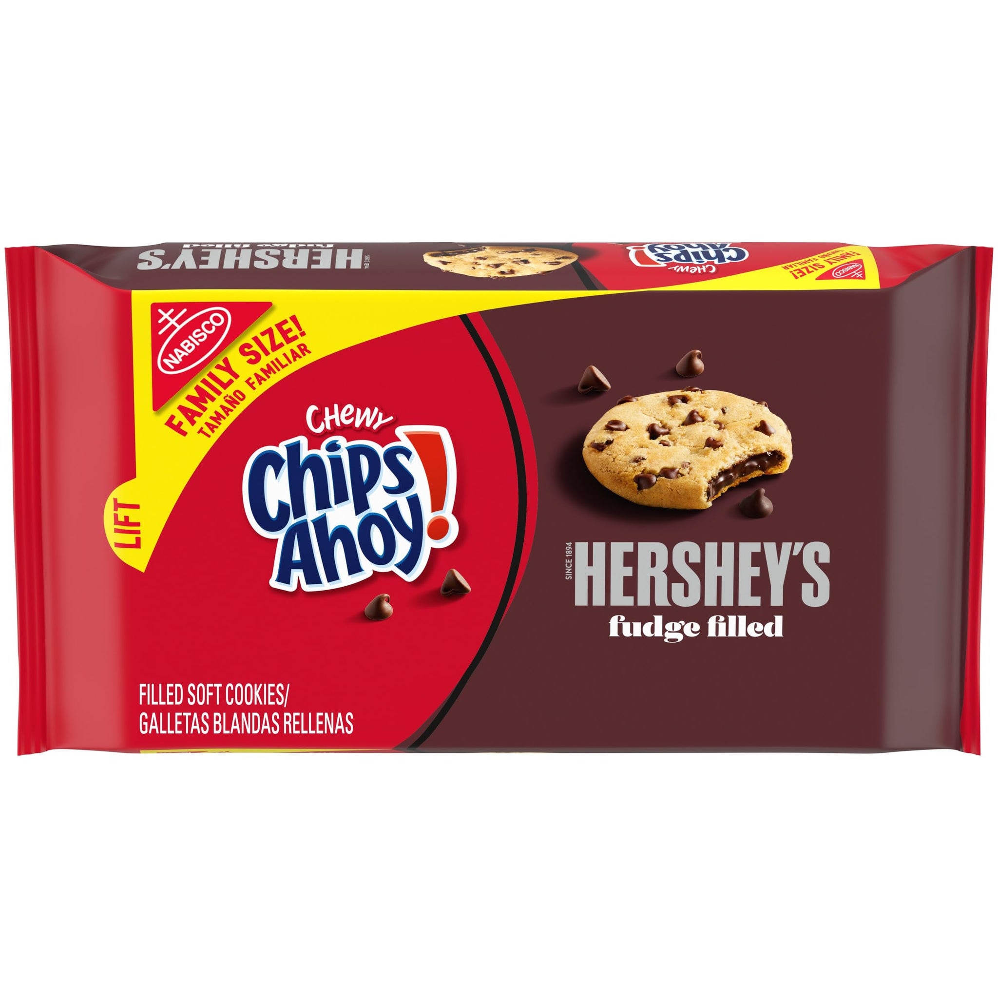 CHIPS AHOY! Chewy Hershey's Fudge Filled Soft Chocolate Chip Cookies, Family Size, 14.85 oz