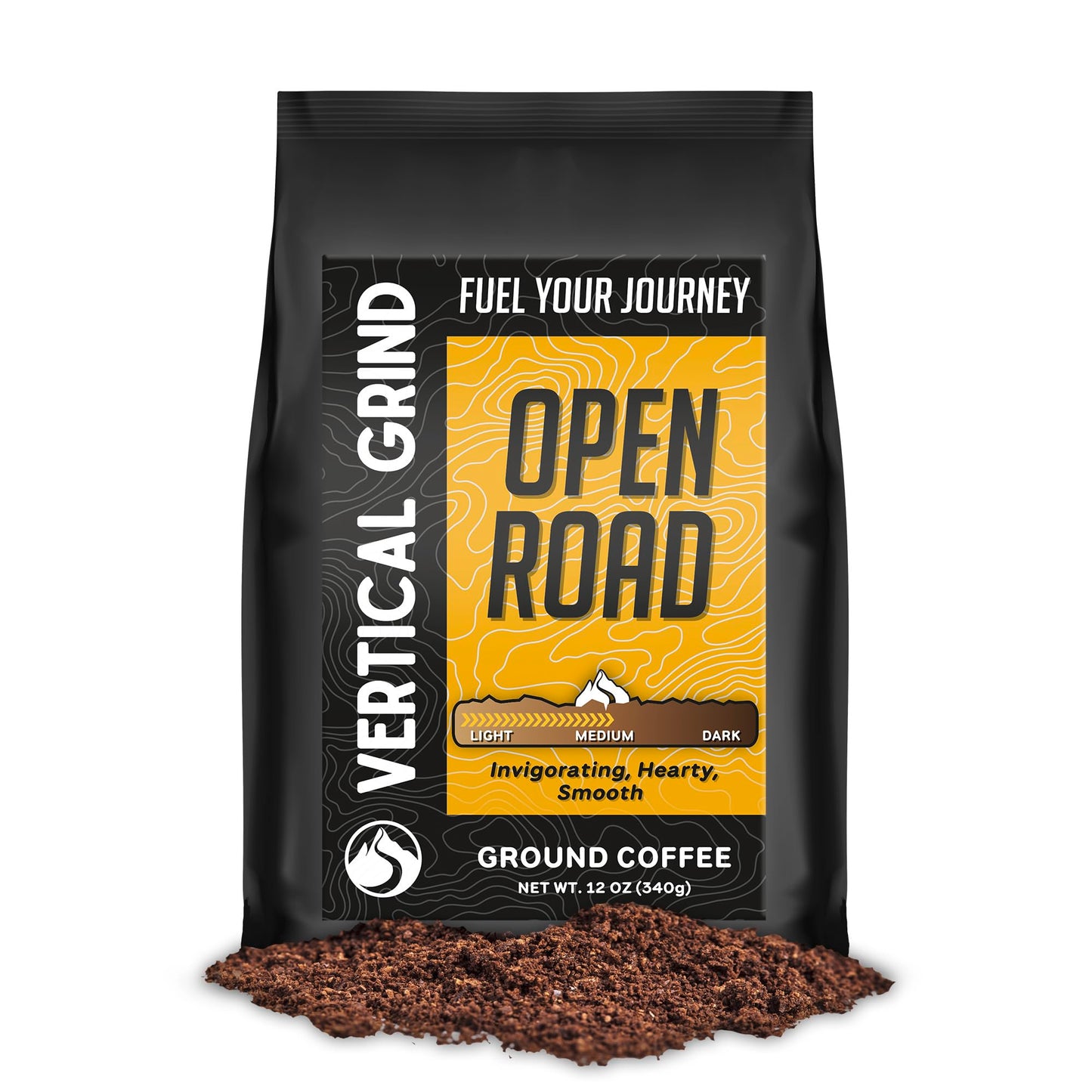 Vertical Grind Open Road - Arabica Ground Coffee Medium Roast, Small-Batch Roasted, Bold Smooth Flavor, Hints of Hazelnut & Chocolate