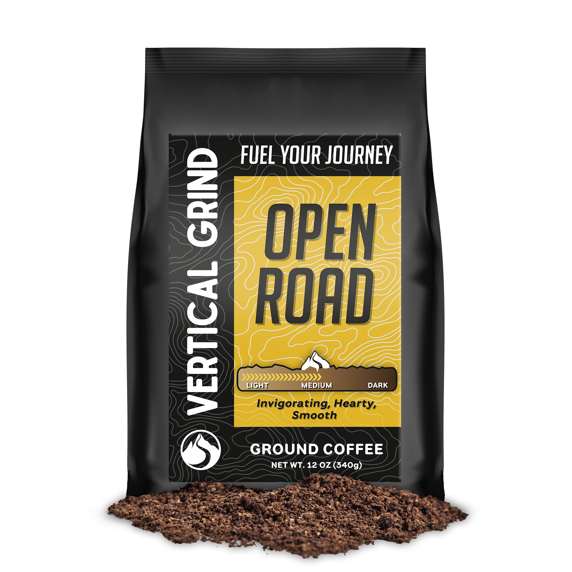 Vertical Grind Open Road - Arabica Ground Coffee Medium Roast, Small-Batch Roasted, Bold Smooth Flavor, Hints of Hazelnut & Chocolate