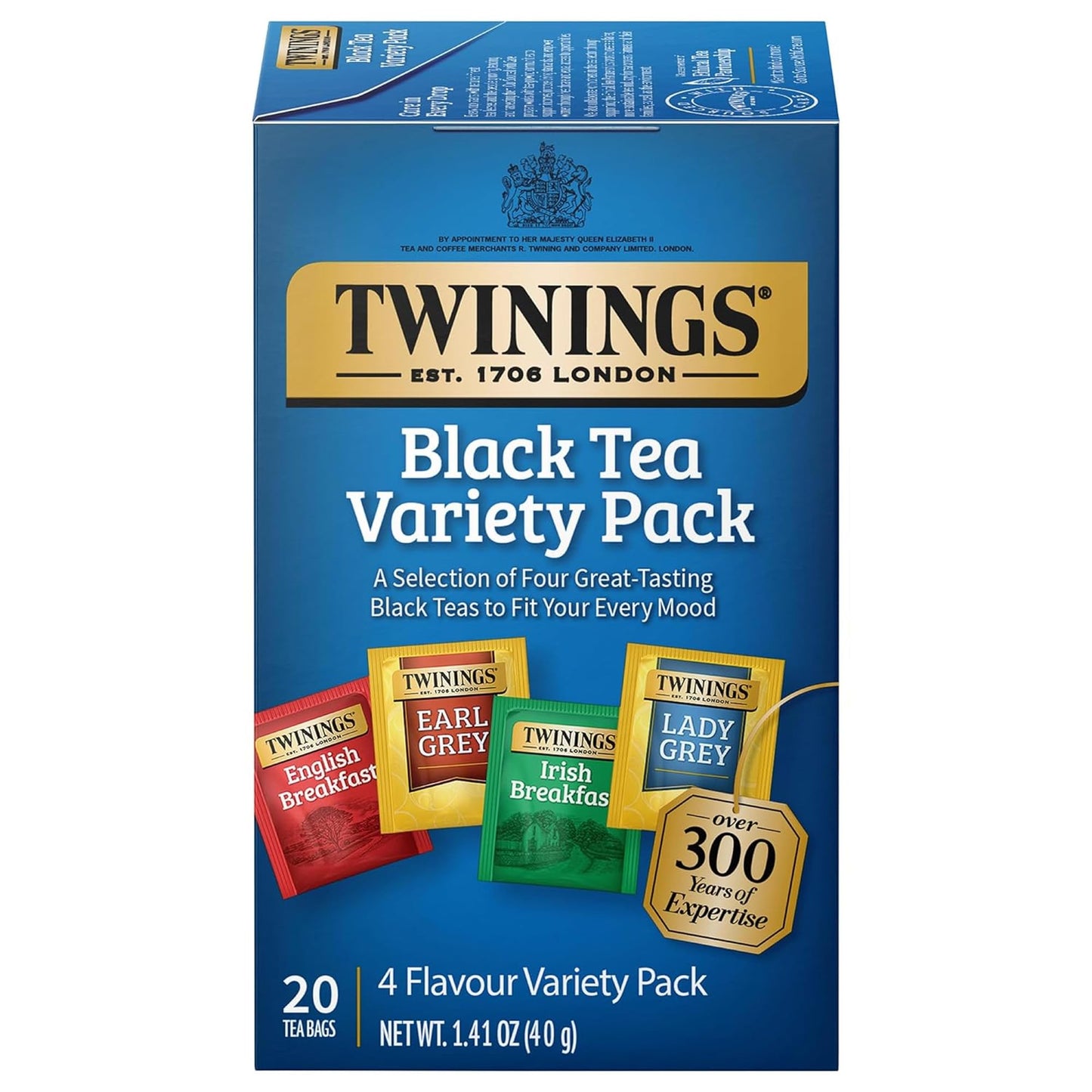 Twinings Variety Pack Black Tea Bags, 20 Count (Pack of 1), Includes English Breakfast, Earl Grey, Irish Breakfast, and Lady Grey, Caffeinated, Enjoy