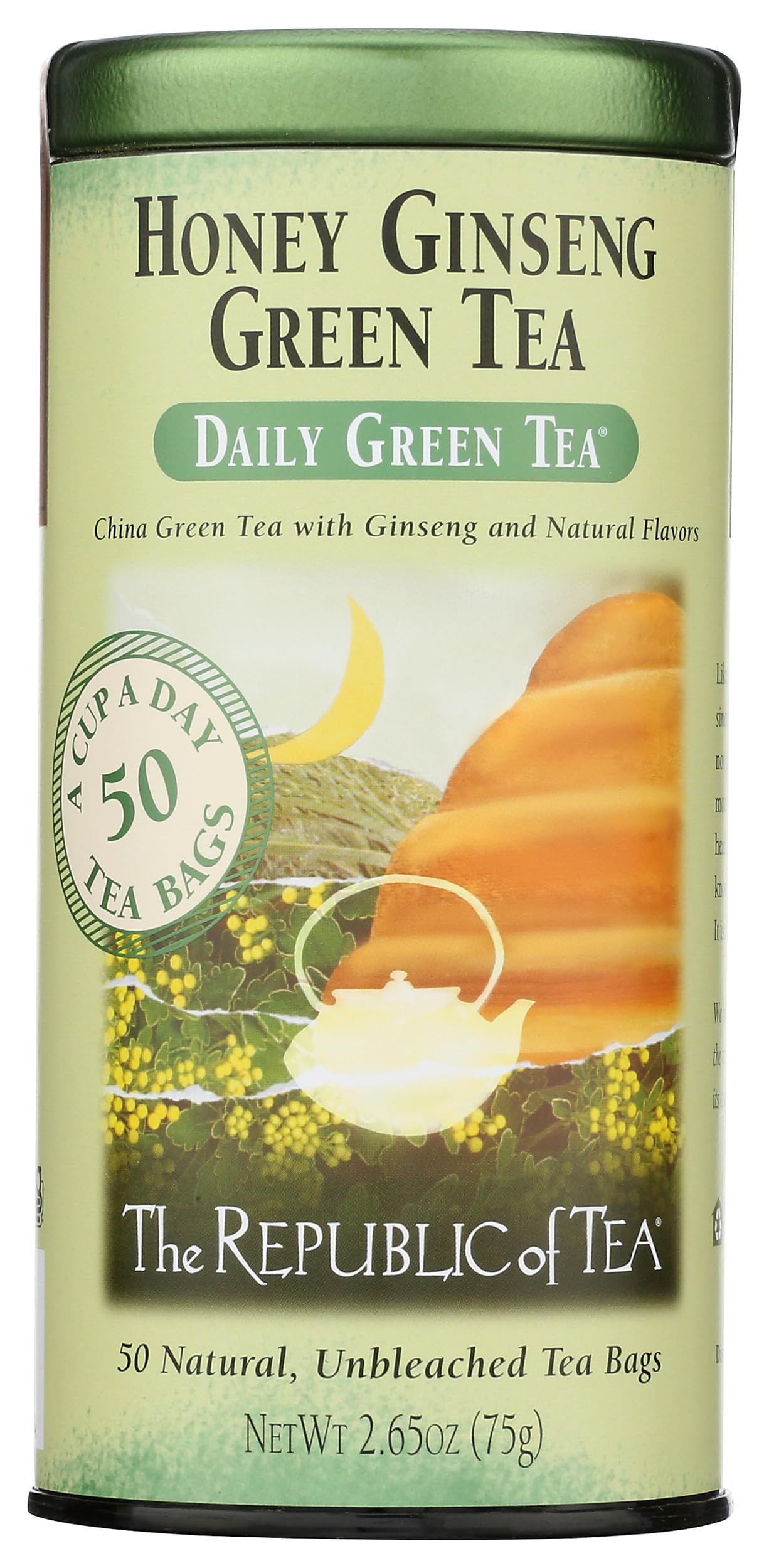 The Republic of Tea - Honey Ginseng Green Tea, 50 Tea Bags, Tin | Flavored Gourmet Tea | Caffeinated