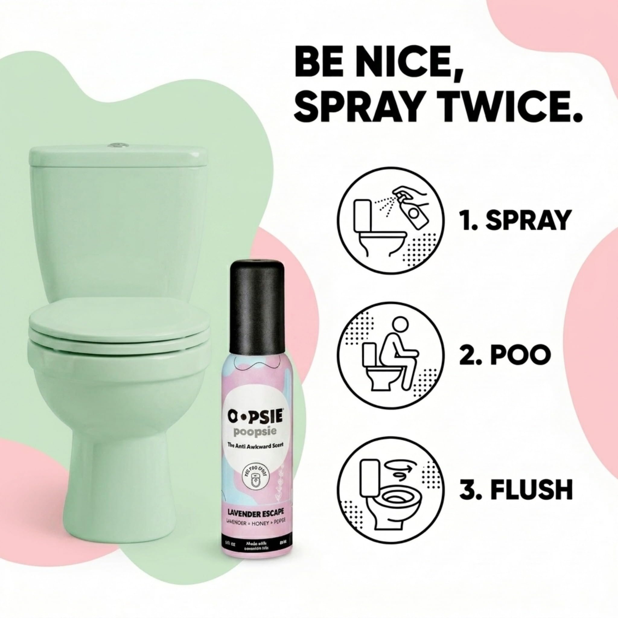 Oopsie Poopsie Toilet Spray - Before & After You Go Bathroom Odor Eliminator & Neutralizer Spray, Travel Size with Essential Oils, TSA Approved