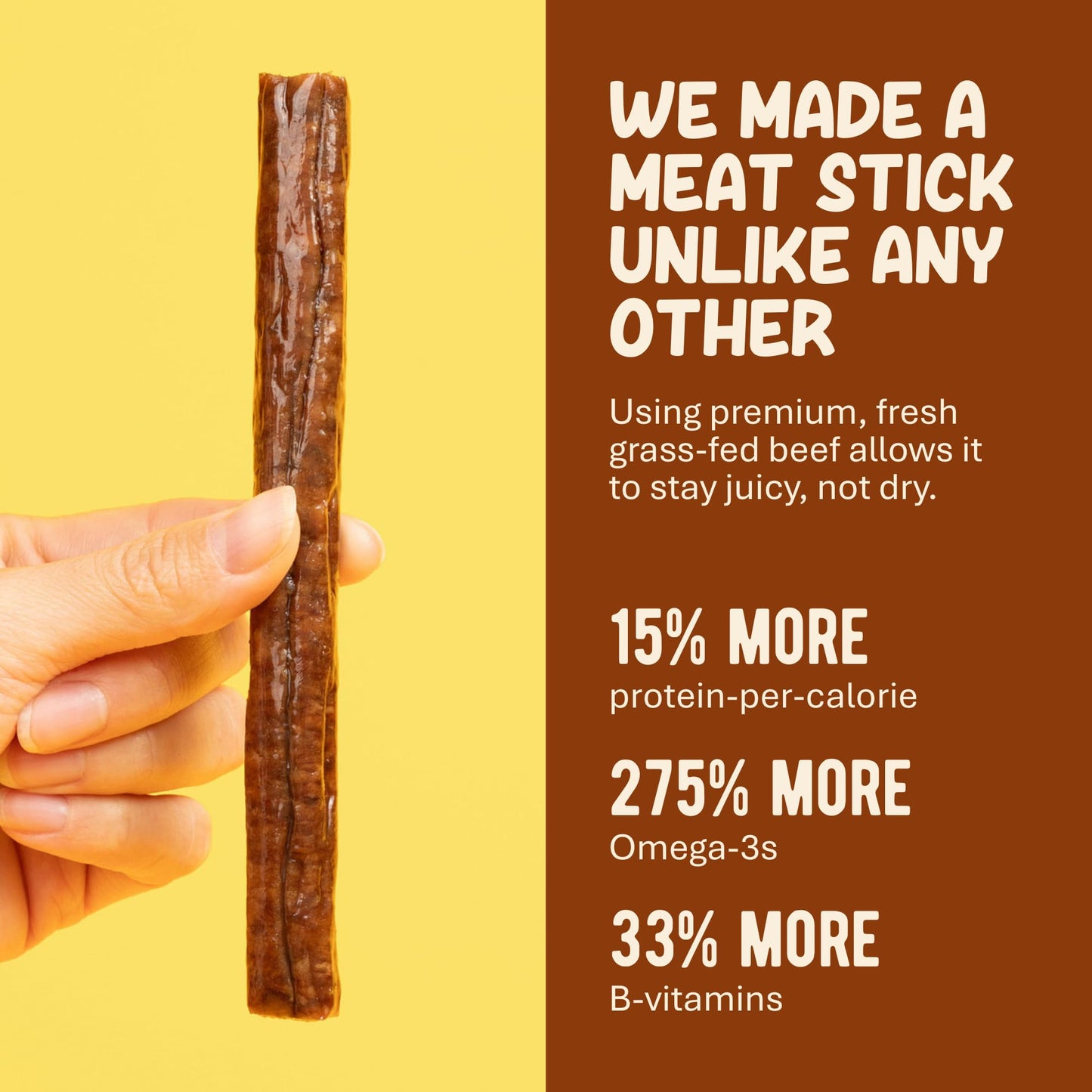 Grazly Grass-Fed Beef Sticks - Made with Only Beef, Spring Salt & Collagen Casing - Clean, High-Protein Jerky Sticks w/ 10g Protein Per Stick (1 oz