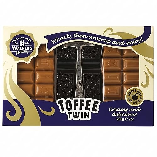 Walkers Nonsuch Twin Toffee Hammer Pack, 7 oz (200g) - Original Creamy English Hard Toffee Candy Bars with Hammer, Traditional British Sweets Novelty