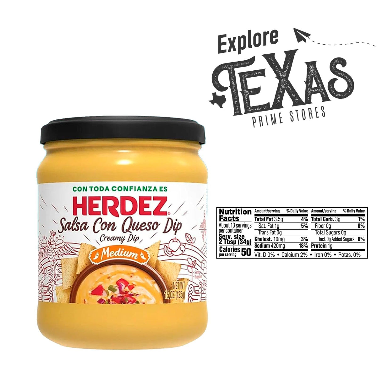 Herdez - Lavinia Essentials Bundle: 4-Pack of Dip Salsa Queso Medium, 15oz Glass Jar + 1 Utility Prop.