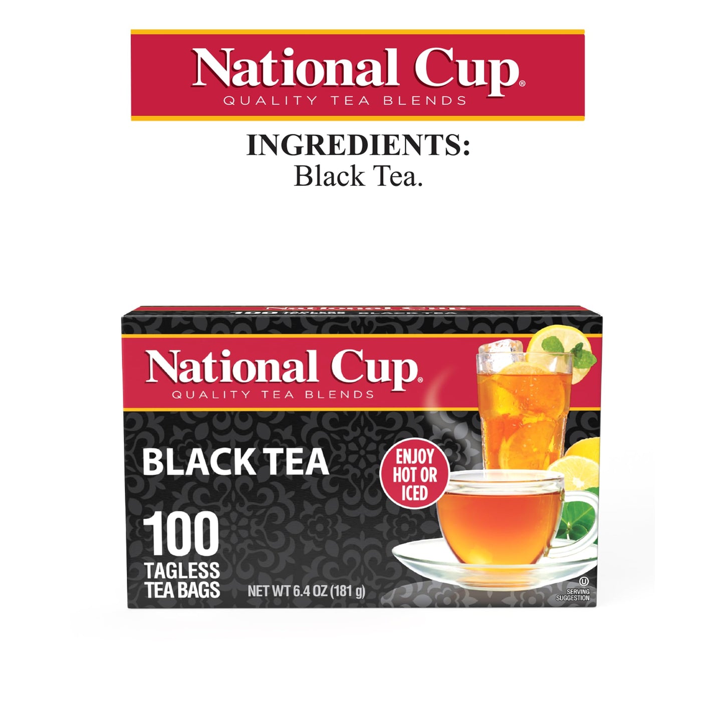 National Cup Black Tea Blend Flavourful, Smooth, Robust Caffeinated Black Tea Made with Natural Ingredients 100 Tea Bags Pack of 2, Served Hot or Iced