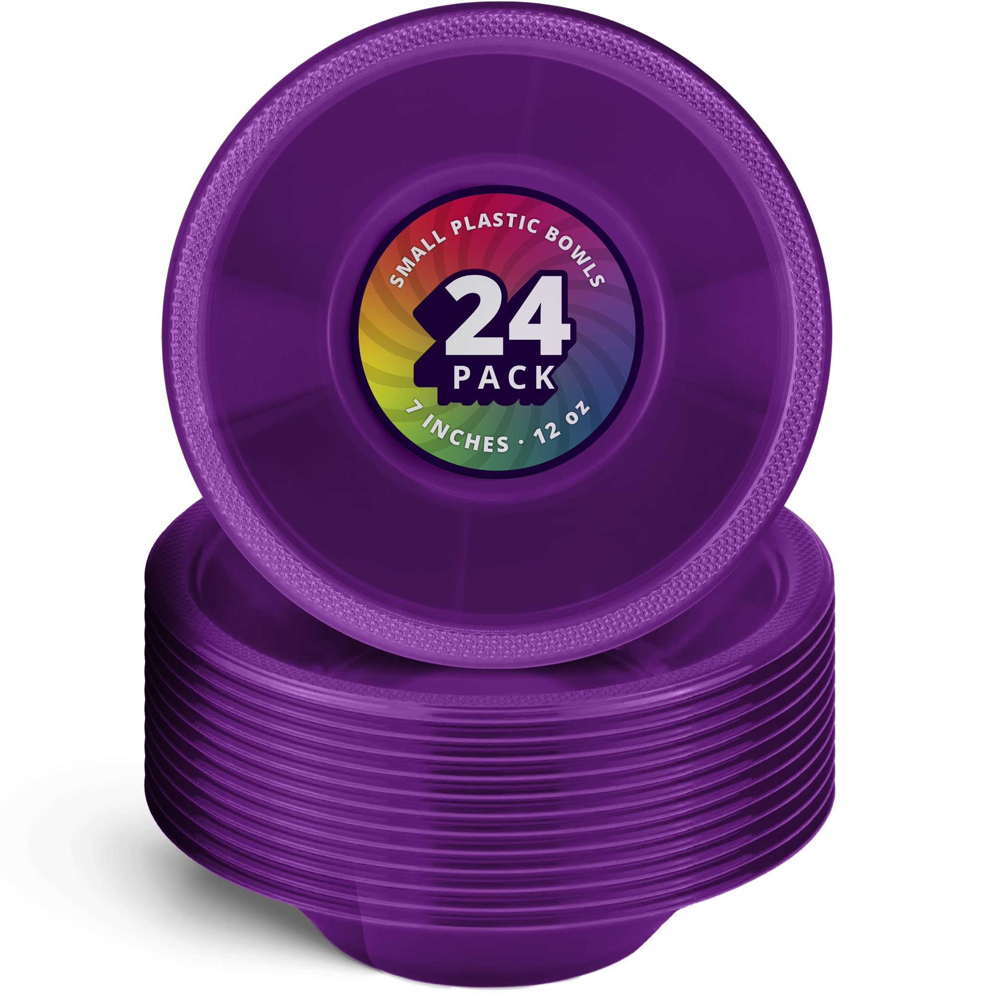 DecorRack 24 Small Plastic Bowls, 7 inch Disposable 12 oz Serving Bowl, Fruit Snack, Popcorn, Soup, and Salad, Kids Birthday and Holiday Party