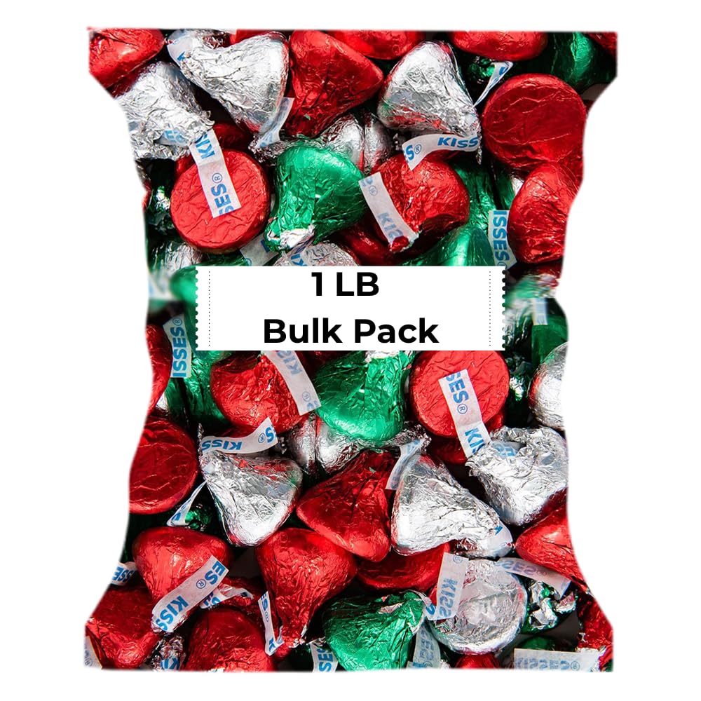Candykrave Hershey'ss Cristmas Kisses Milk Chocolate candy - (1LB 90 pcs) - Bulk chocolate Silver Foil Candy variety pack - Delicious Treats