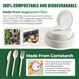 250 Pcs Biodegradable Paper Plates Set Disposable Dinnerware Set, Eco Friendly Compostable (EXTRA LONG UTENSILS), Utensil include, Forks, Knives