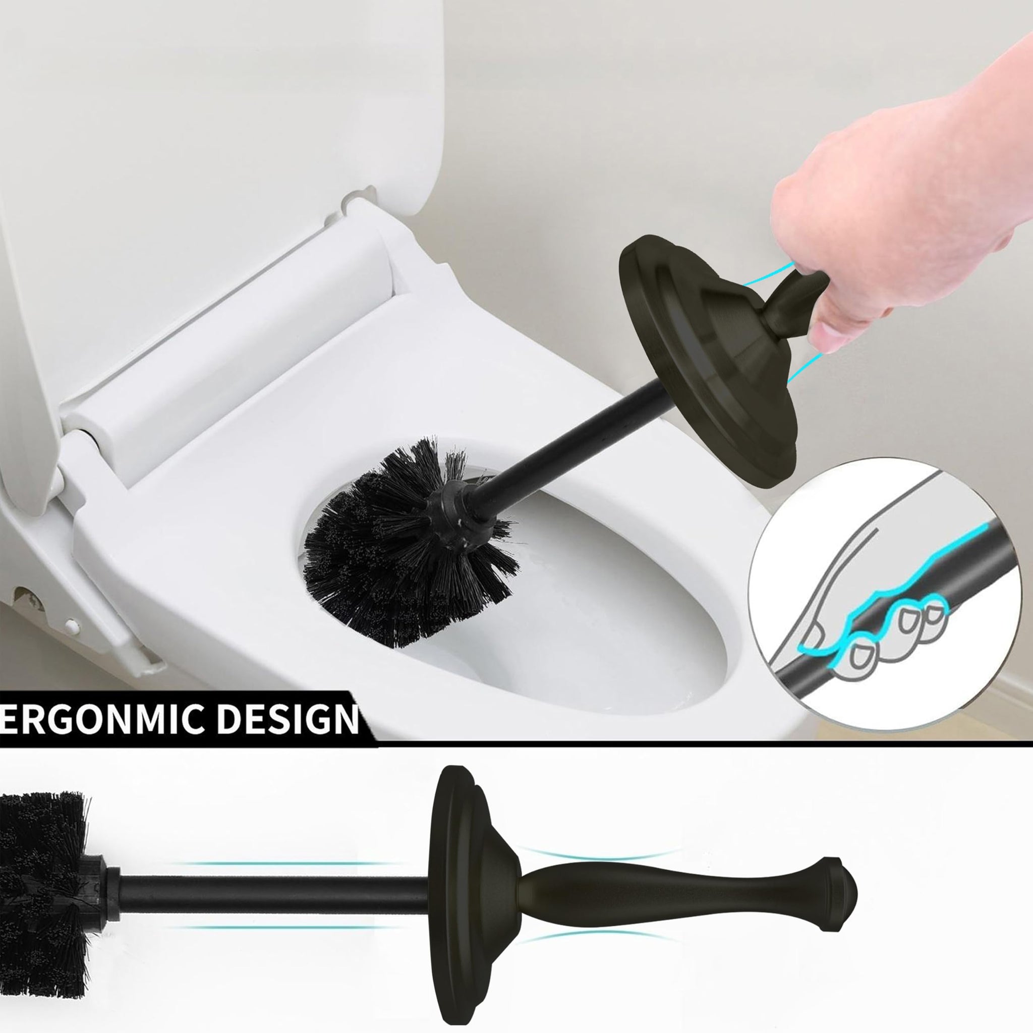 Indecor Home Matte BlackToilet Bowl Brush with Holder, Durable Bathroom Cleaning Tool, Modern Design for Easy Toilet Maintenance, Bathroom Cleaner