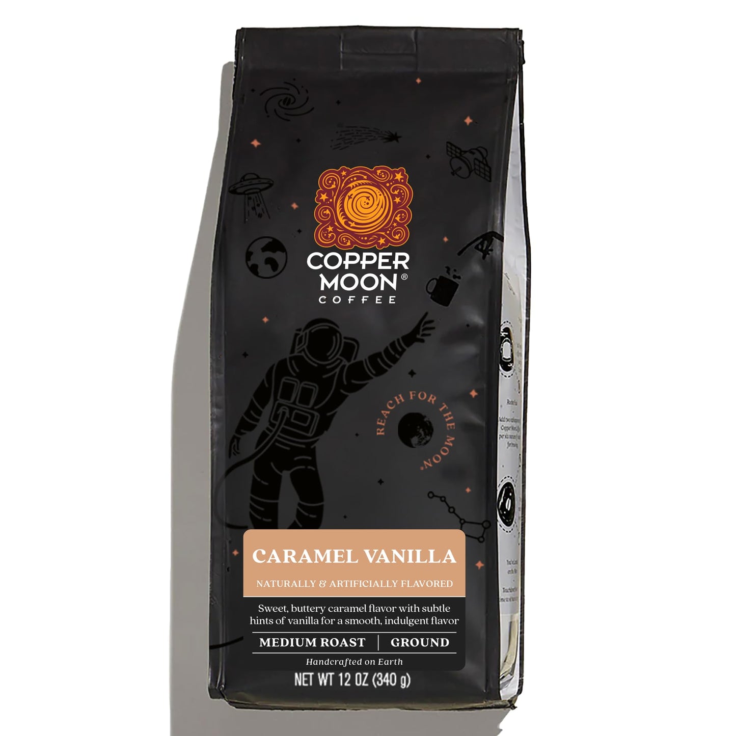 Copper Moon Medium Roast Ground Coffee, Caramel Vanilla Blend, 12 Ounce Bag
