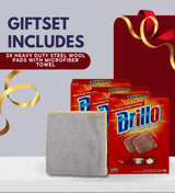 Brillo Heavy Duty Steel Wool Pads 10 pc Bundle with Microfiber Cloth - Tough Grease and Grime Remover - Steel Wool Soap Pads for Heavy Duty Cleaning