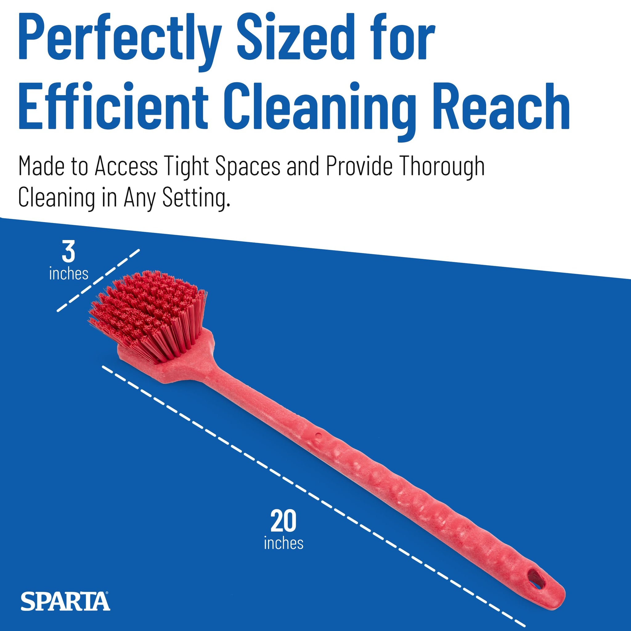 SPARTA 40501EC05 Plastic Large Scrub Brush, Kitchen Brush, Utility Brush With Long Handle For Cleaning, 20 Inches, Red