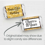DISTINCTIVS Black and Gold 95th Birthday Mini Candy Bar Wrappers - 42 Stickers, 95th Birthday Decorations