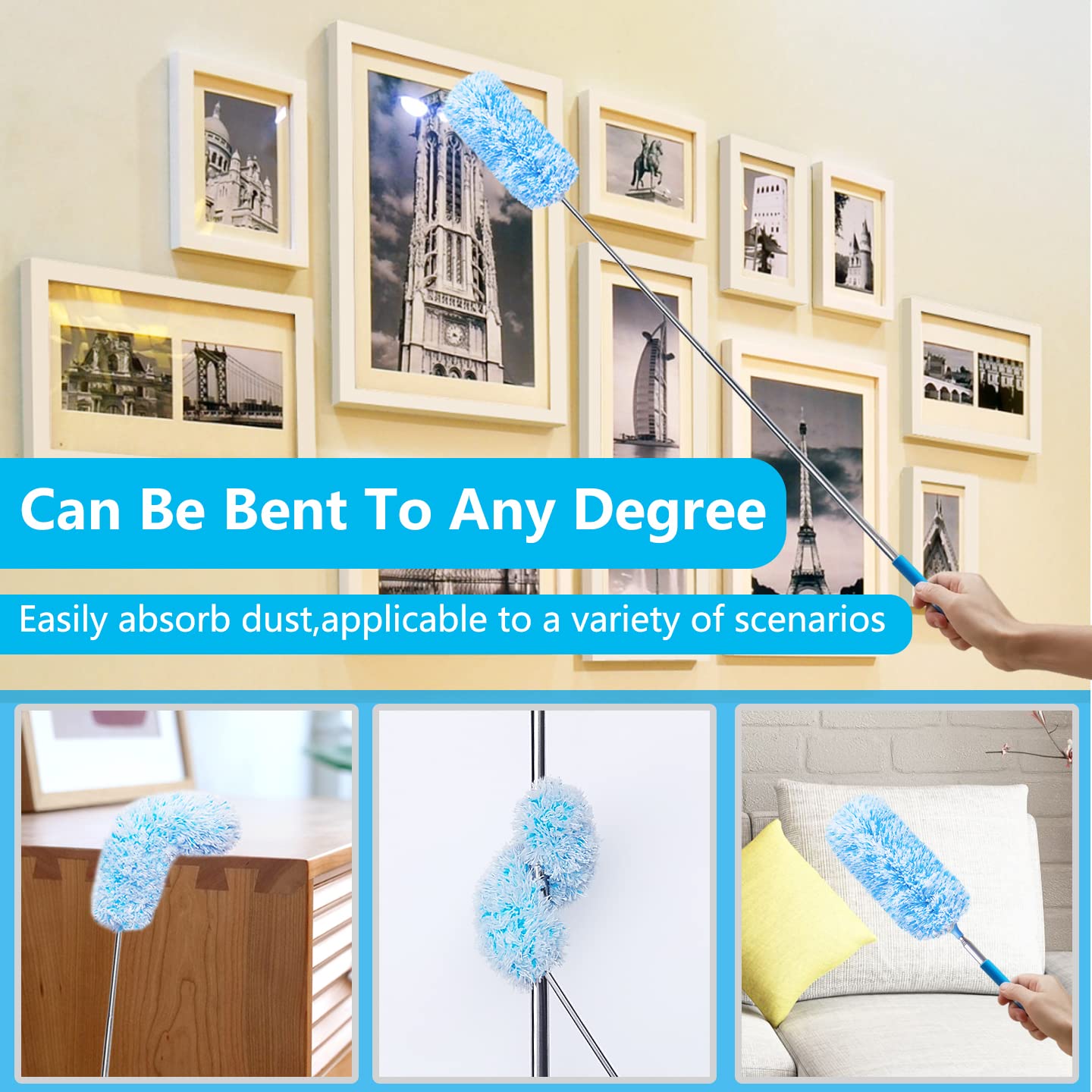 4 pcs Extendable and Washable Microfibre Feather Duster,13" to 30" Reachable, Microfibre Cleaning Tool, Small Dusters for Cleaning Office, Car