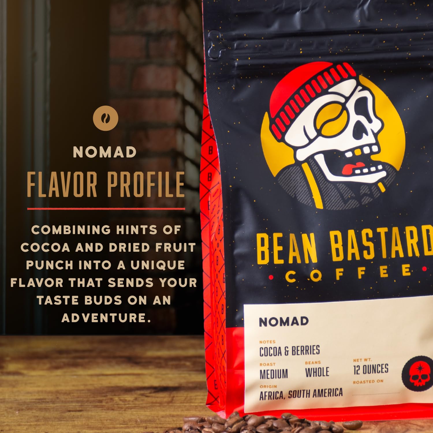 Bean Bastard Coffee NOMAD Blend Medium Roast Coffee Beans | Premium Whole Bean Coffee with Notes of Cocoa and Dried Fruit Punch | Blend of Ethically