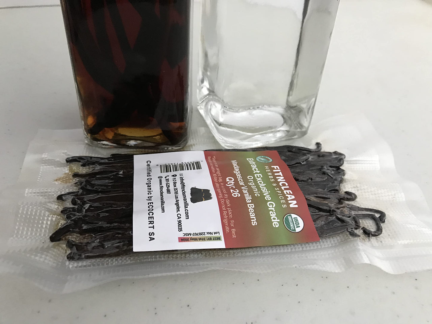 26 Organic Madagascar Vanilla Beans Extract Exclusive Grade B| 4.5" - 5.5" by FITNCLEAN VANILLA| Certified USDA Organic. Bulk Dry Whole Bourbon