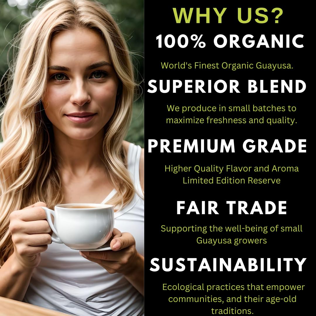 Amazonian Treasure Organic Guayusa Loose Leaf Tea, 16 OZ (1LB), Smooth Energy Boost, Alternative to Coffee & Yerba Mate, 60 mg Caffeine per Serving.
