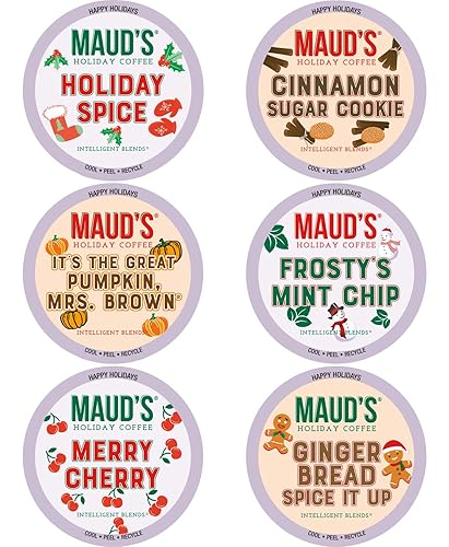 Maud's Holiday Blend Coffee Pods Variety Pack, 42 ct, 6 Assorted Flavors, Medium Roast Coffee in Single Serve Pods - 100% Arabica Coffee, Compatible