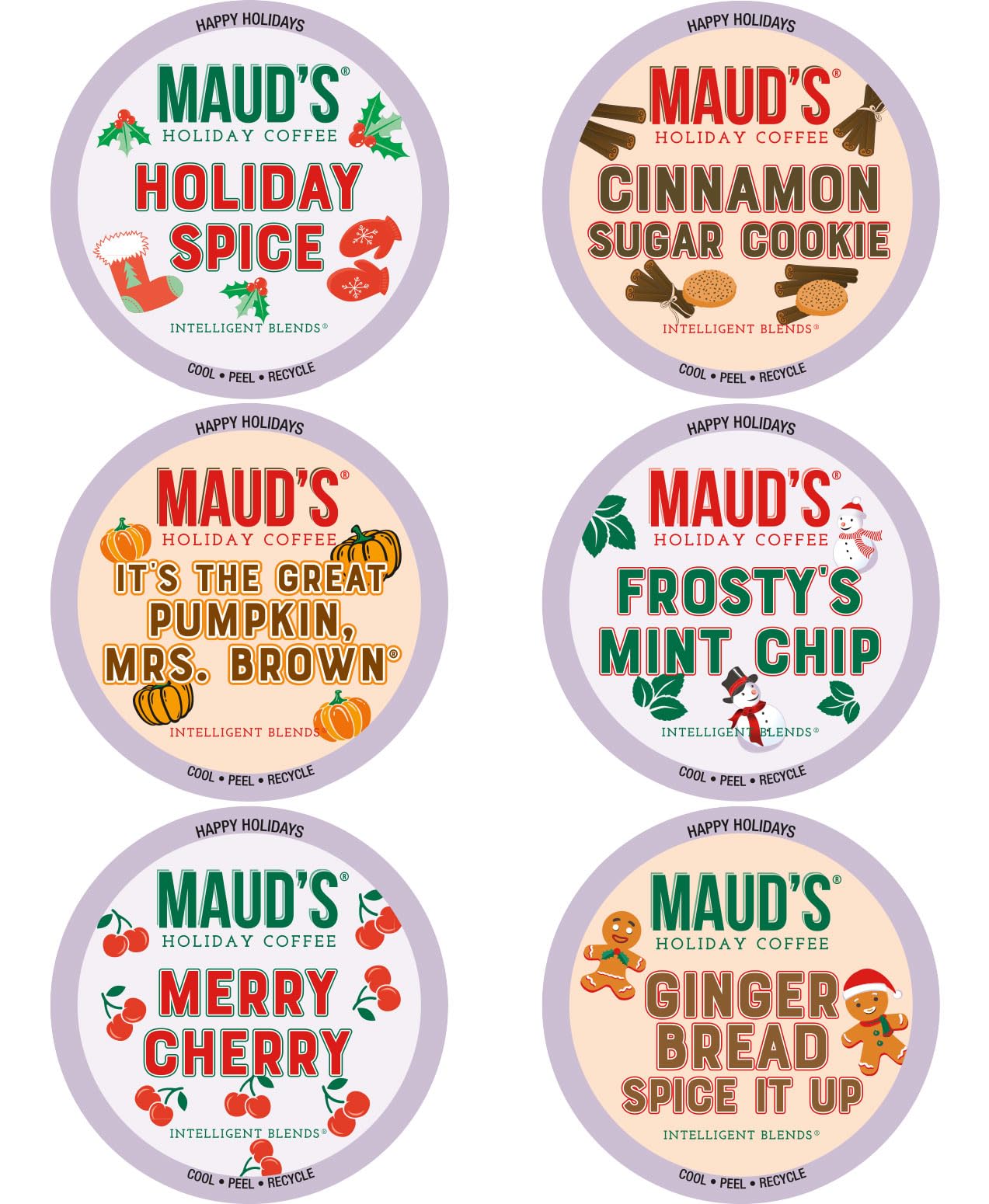 Maud's Holiday Blend Coffee Pods Variety Pack, 42 ct, 6 Assorted Flavors, Medium Roast Coffee in Single Serve Pods - 100% Arabica Coffee, Compatible
