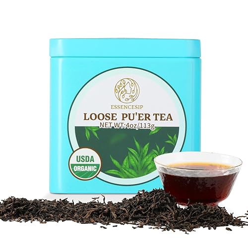Essencesip Ripe Puerh Tea Loose Leaf, 4oz Tin - Aged Fermented Organic pu-erh Tea with Earthy Richness, Smooth Mellow Finish, Crafted for Hot Brewing