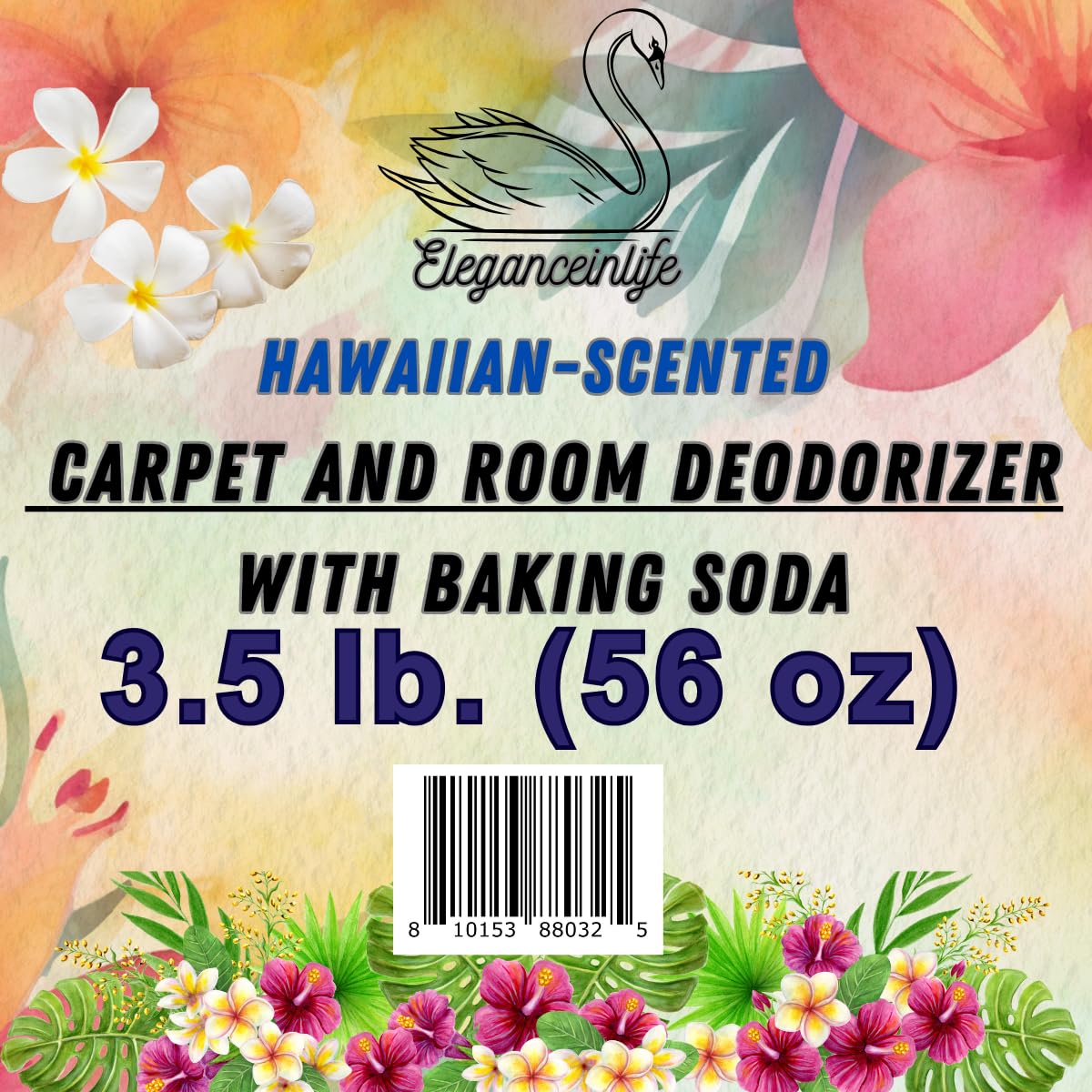 Eleganceinlife Hawaiian-Scented Carpet and Room Deodorizer with Baking Soda, 3.5 lb. (56 oz)
