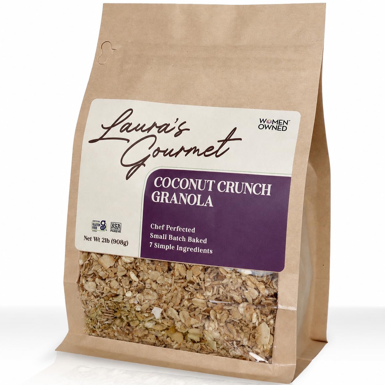 Laura's Gourmet Granola Coconut Crunch, 2 lb, Gluten-Free Oats, Vegan, Dairy & Soy Free Snack, Organic Agave & Coconut Chips, Artisan, Breakfast