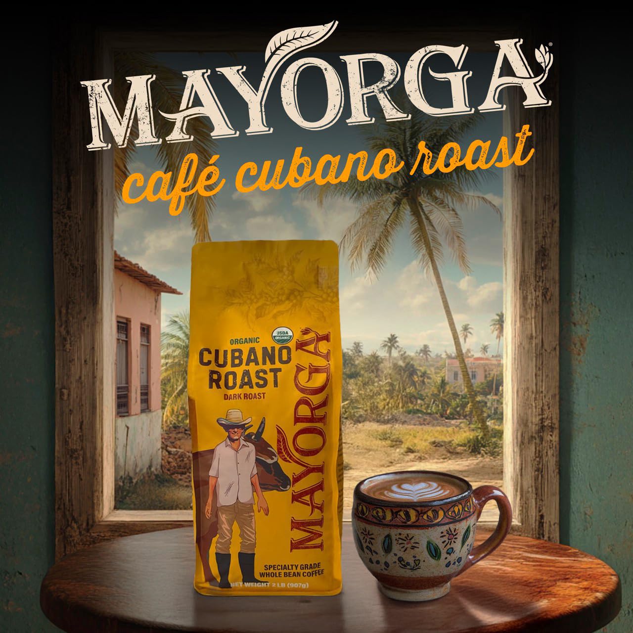 Mayorga Organic Coffee 2lb Cafe Cubano Roast - Dark Roast Whole Bean Specialty Grade Coffee, 100% Arabica, Slow Roasted, Bold and Smooth Flavor