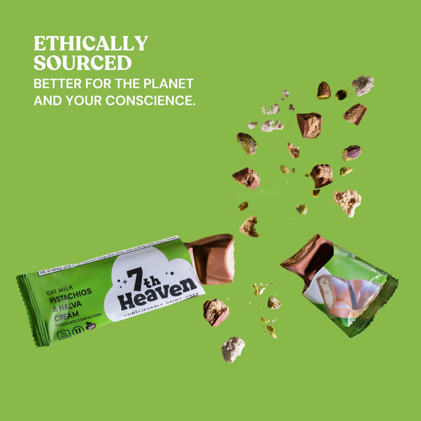 7th Heaven, Vegan Oat Milk Chocolate Snack Bars: Pistachio & Halva Cream - (1.6 oz - 6 Pack), Healthy Chocolate, Perfect Valentines Gift For Your