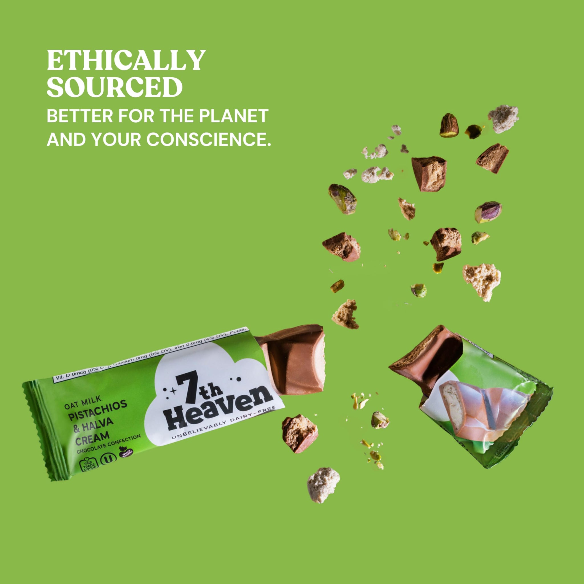 7th Heaven, Vegan Oat Milk Chocolate Snack Bars: Pistachio & Halva Cream - (1.6 oz - 6 Pack), Healthy Chocolate, Perfect Valentines Gift For Your