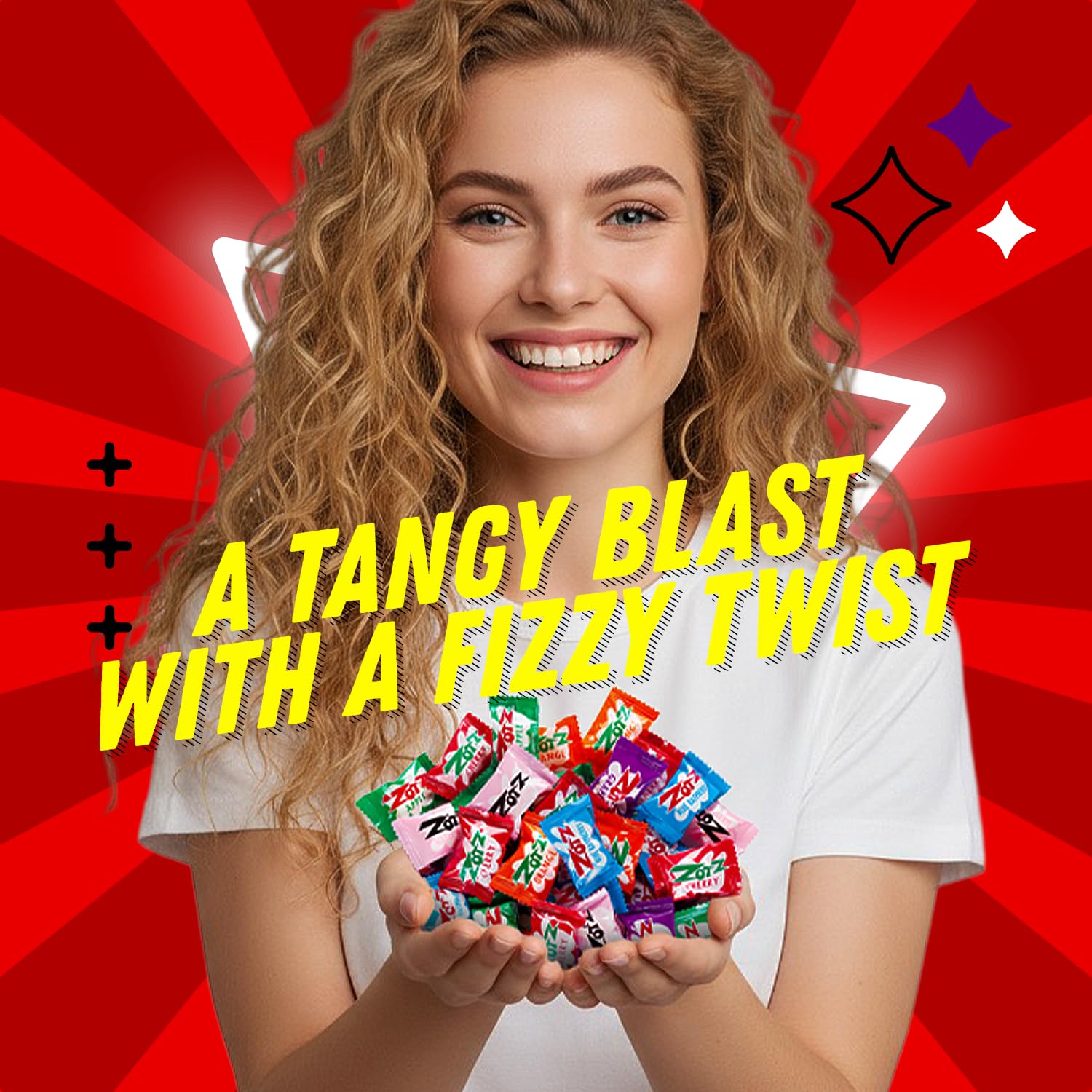 ZOTZ Fizzy Sour Candy Bulk - Retro Italian Hard Candy Individually Wrapped - Classic Nostalgic Assorted Flavors Cherry, Watermelon, Strawberry, Blue