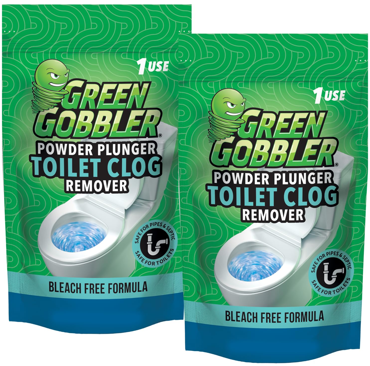 Green Gobbler POWDER PLUNGER Toilet Bowl Clog Remover - 2 Pack Net WT 16.5 oz