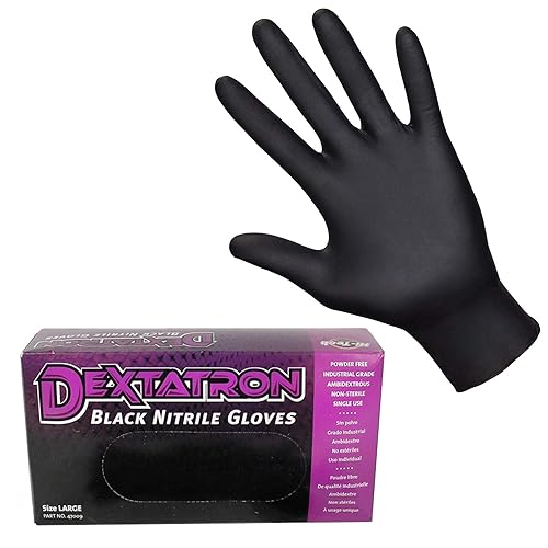 DEXTATRON Non-Sterile Powder Free Black Nitrile Disposable Gloves, 100 Gloves (Small)