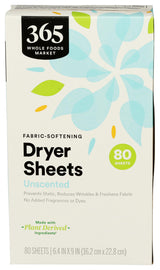 365 by Whole Foods Market, Fabric-Softening Dryer Sheets, Unscented, 80 Count