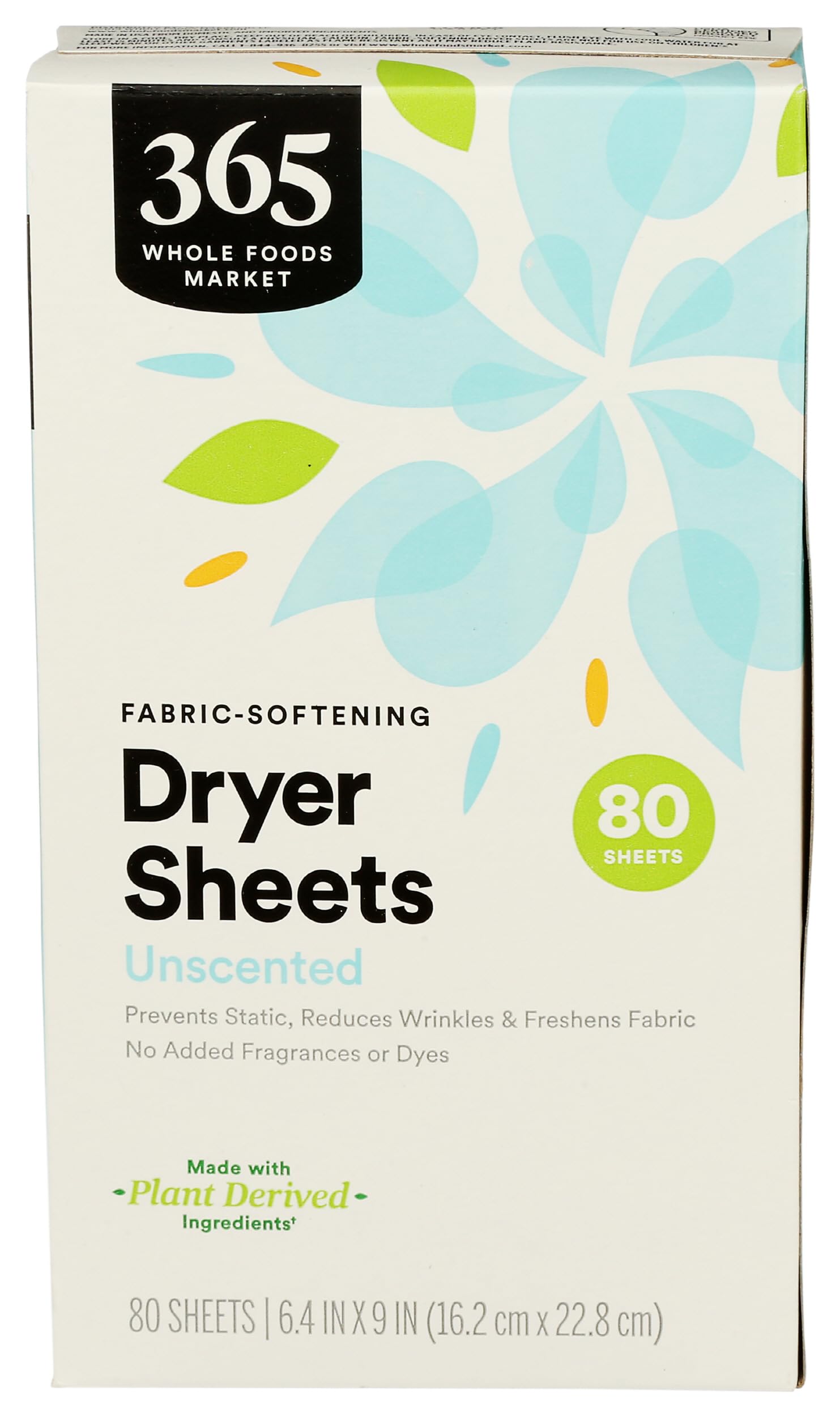 365 by Whole Foods Market, Fabric-Softening Dryer Sheets, Unscented, 80 Count