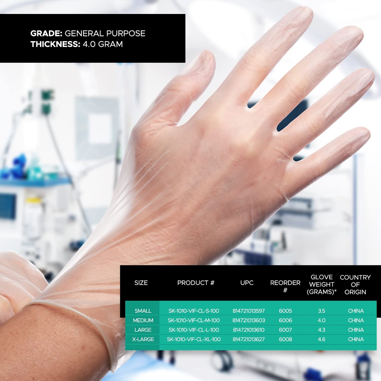 SAFEKO General-Use Disposable Clear Vinyl Gloves - X-Large - Powder & Latex Free [Box of 100] - 6008BX