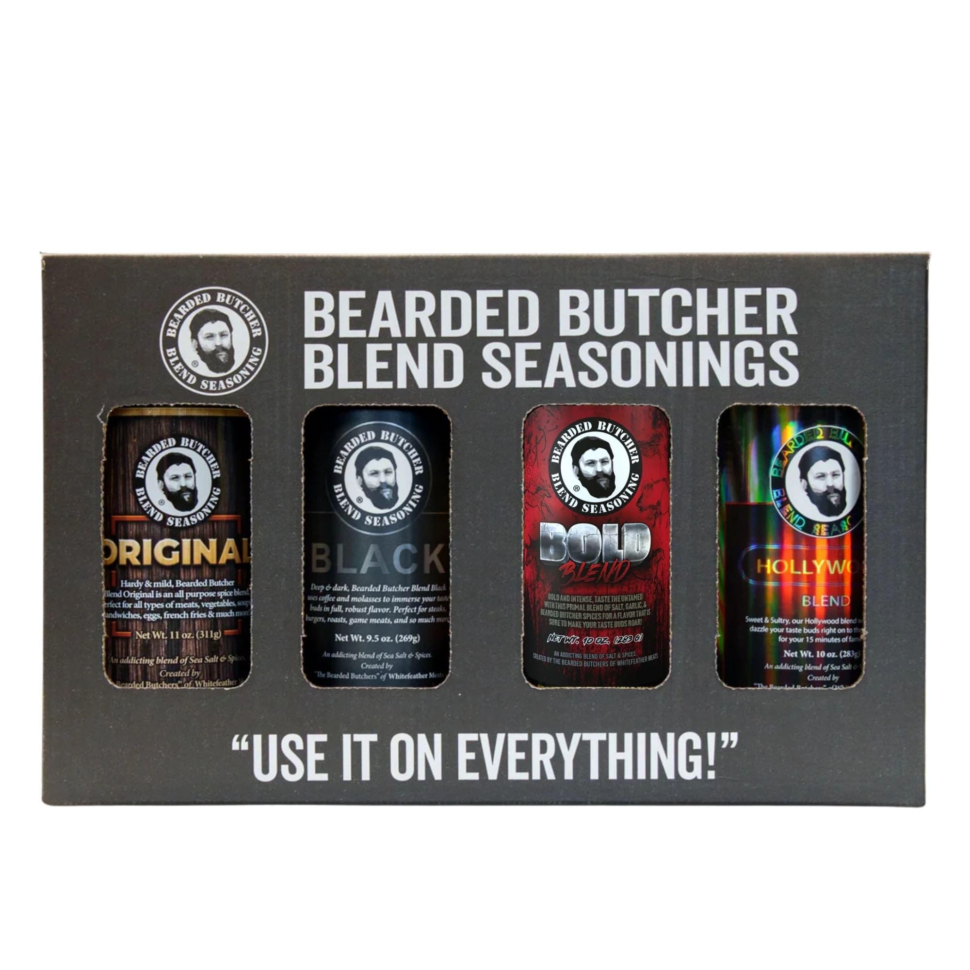 Bearded Butchers Butchers Favorite 4-Pack Bundle - Original, Black, Bold & Hollywood Blends - All-Purpose Spices for Steak, Chicken, Pork, Seafood