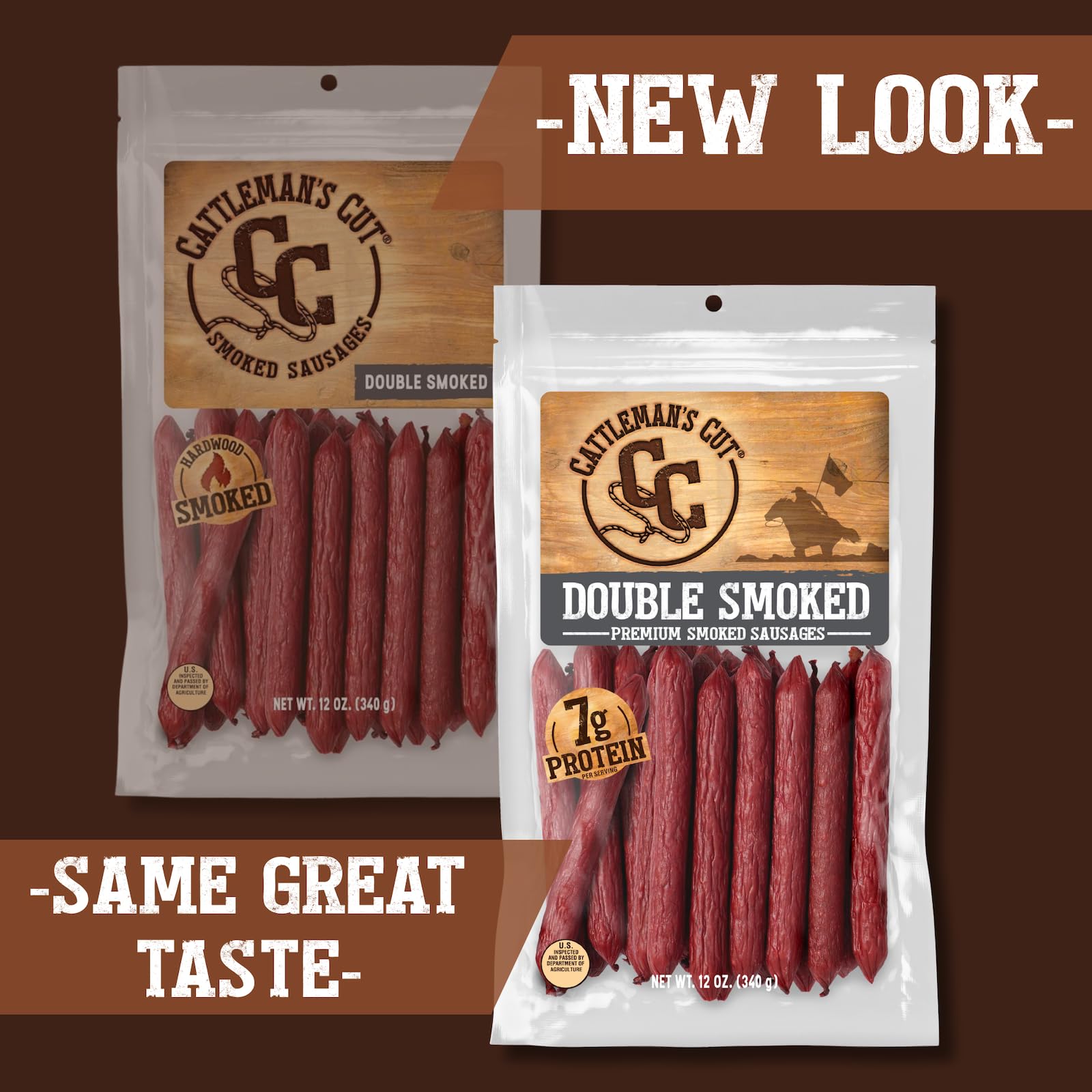 Cattleman's Cut Double Smoked Sausages Meat Sticks, Premium Protein Snacks, Keto Friendly, Gluten Free, Carnivore Travel Snack, Resealable Bag, 12