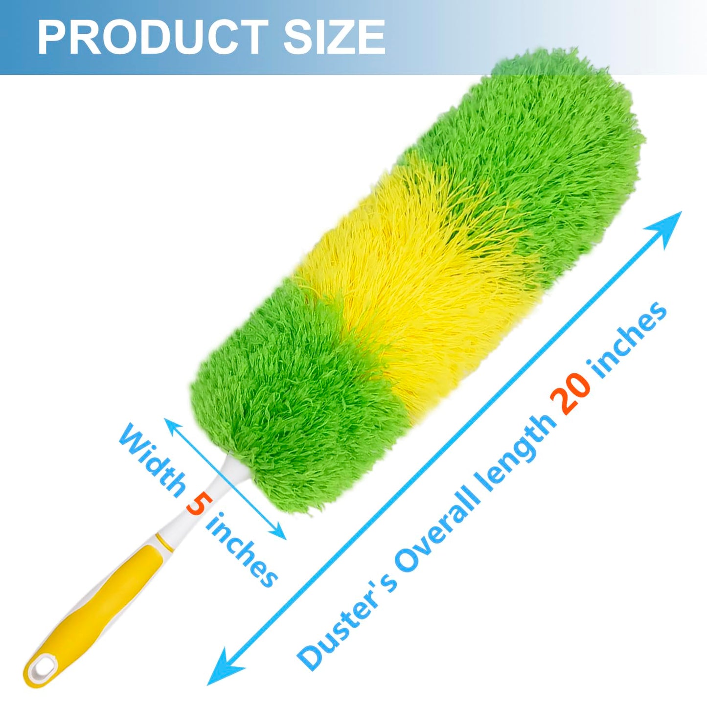 2 Pack 20-inch Microfiber Dusting Dusters with Non-Slip Handles and Bendable Microfiber Duster Heads, Perfect for Household Cleaning, Office Cleaning