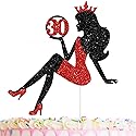 30 Red & Black Sitting Girl Silhouette Cake Topper Decorations with Glamour for Lady 30 Birthday Theme Queen Sexy Party Decor Supplies