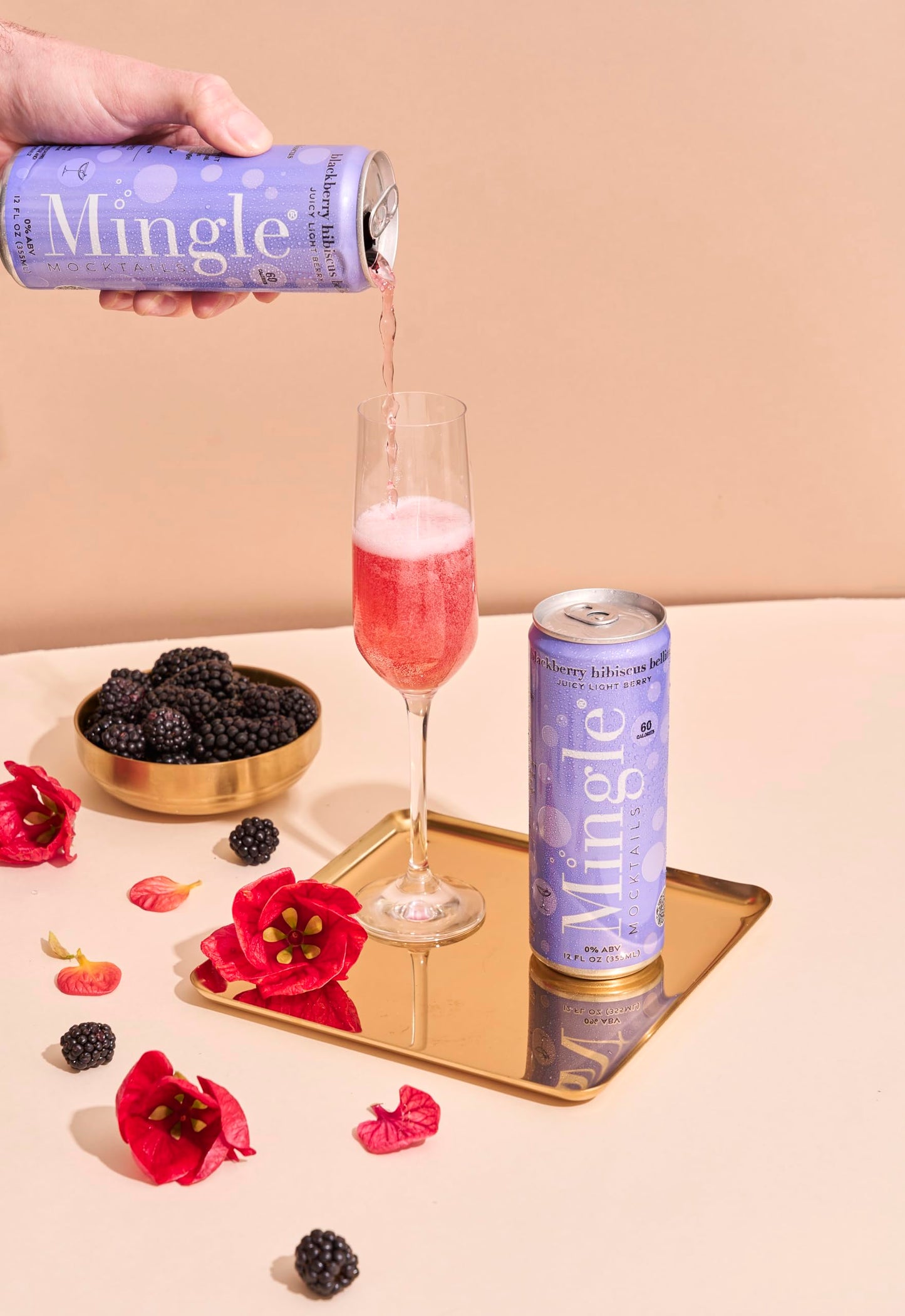 Mingle Mocktails Blackberry Hibiscus Bellini Non Alcoholic Drinks, Alcohol Alternative Pre-Mixed Drinks with Real Juice, Canned Mocktails or Cocktail