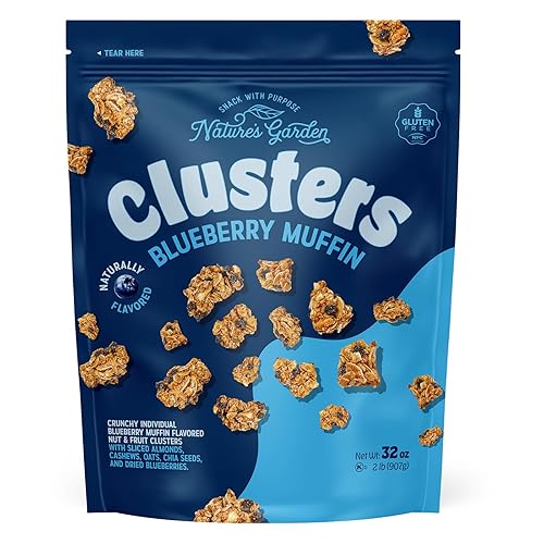 Nature’s Garden Blueberry Muffin Clusters, 32oz Pouch - Big Chunky Nut & Oat Bites with Cashews, Almonds, Chia & Real Blueberries - Gluten-Free