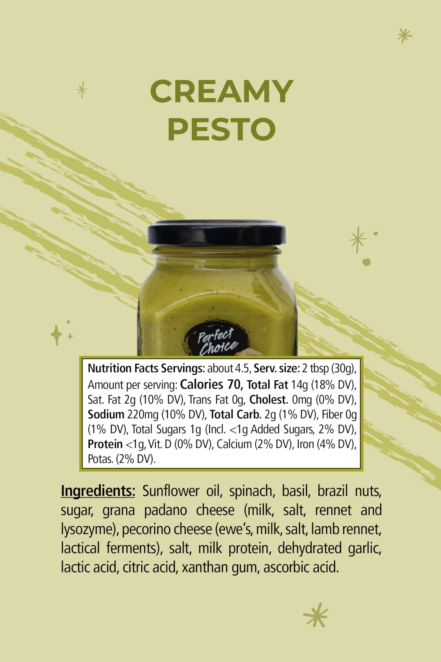 Perfect Choice Creamy Pesto Sauce 3-Pack - Creamy Gourmet Italian Pesto with Real Basil, Cheese & Garlic, Ready-to-Use Pasta Sauce & Spread, Smooth