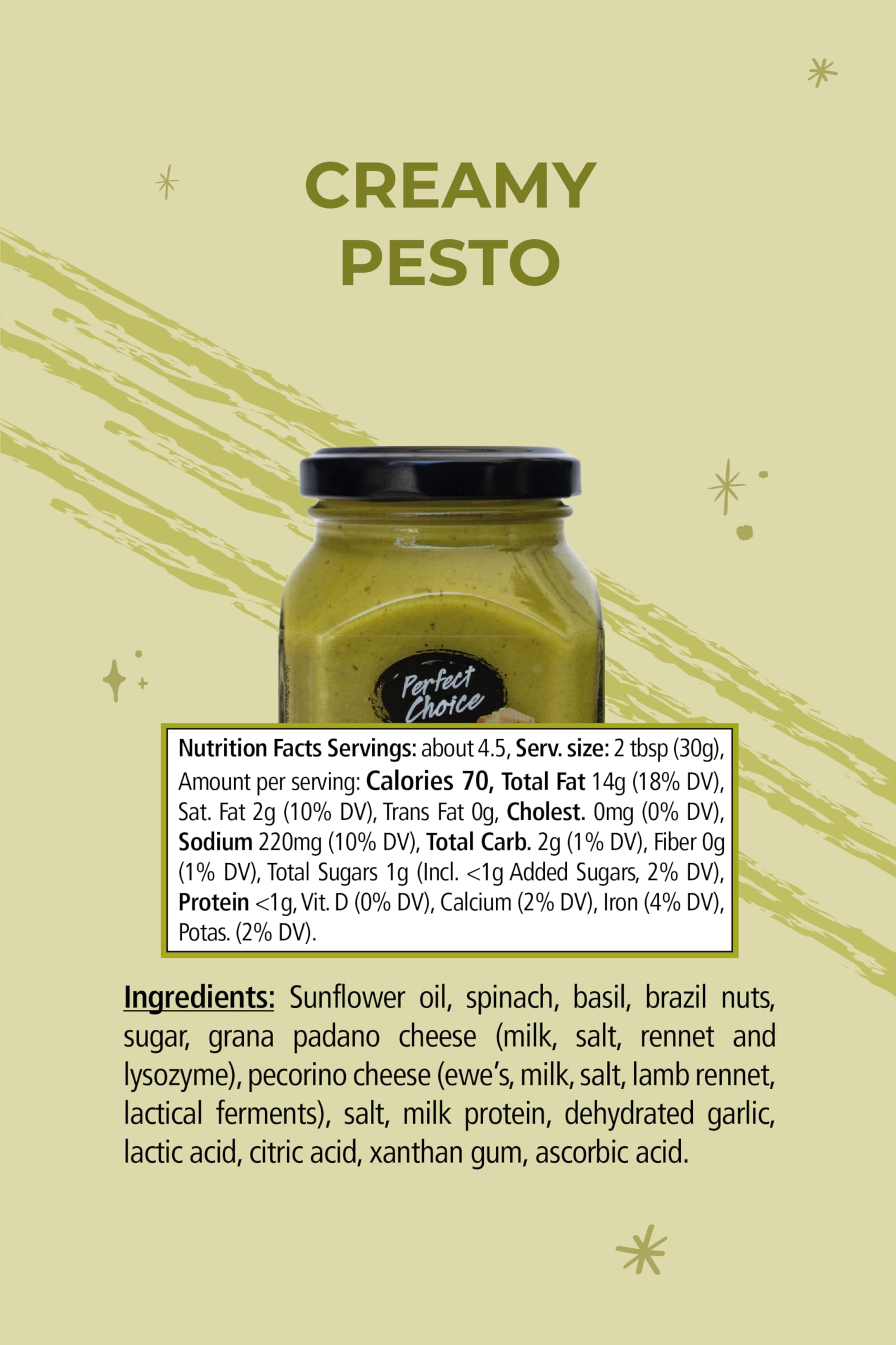 Perfect Choice Creamy Pesto Sauce 3-Pack - Creamy Gourmet Italian Pesto with Real Basil, Cheese & Garlic, Ready-to-Use Pasta Sauce & Spread, Smooth