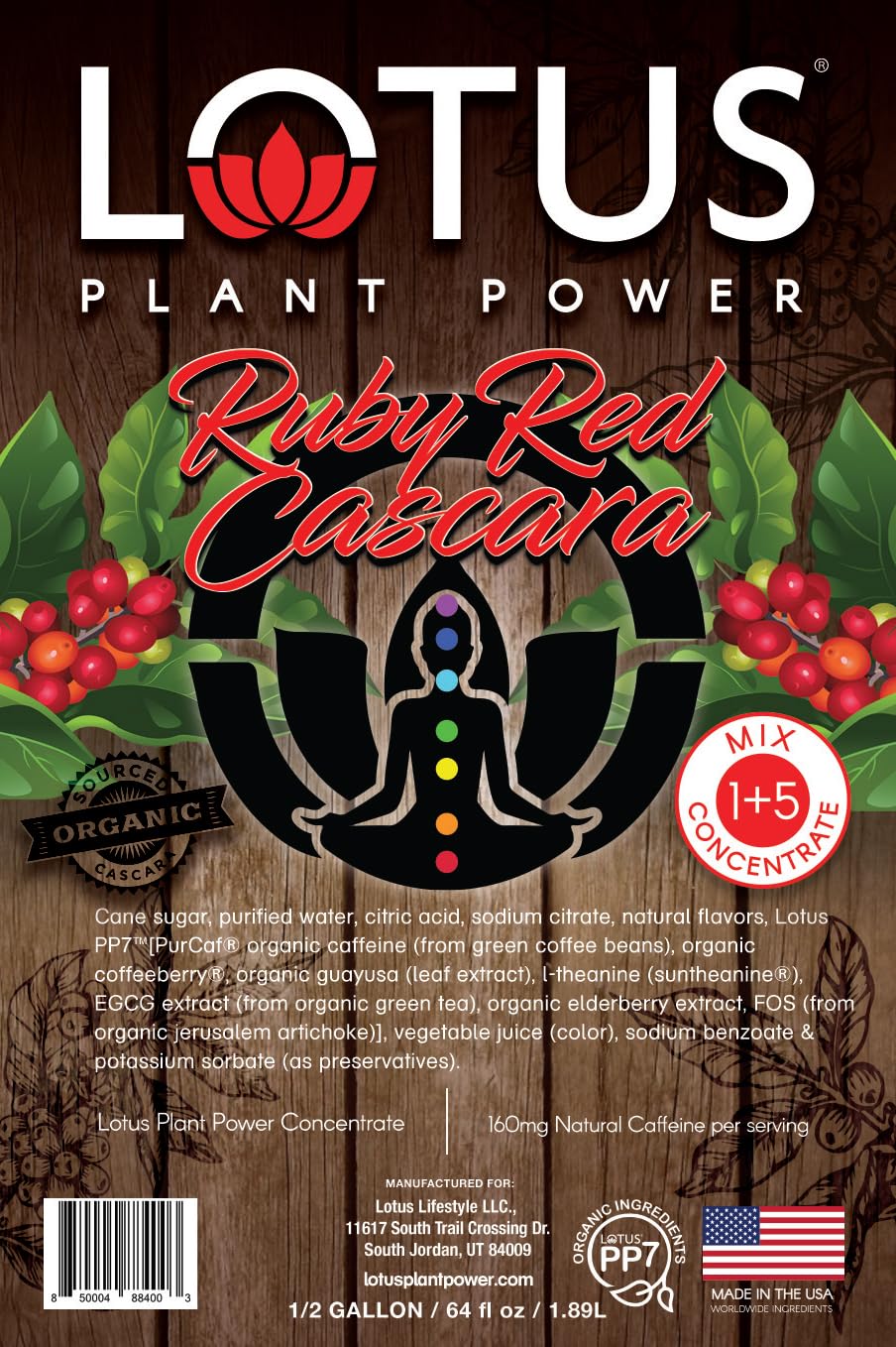Ruby Red Cascara | Lotus Plant Energy Drink Concentrate | Pure Cane Sugar | 64 fl oz | 1:5 | Natural Caffeine from Green Coffee Bean
