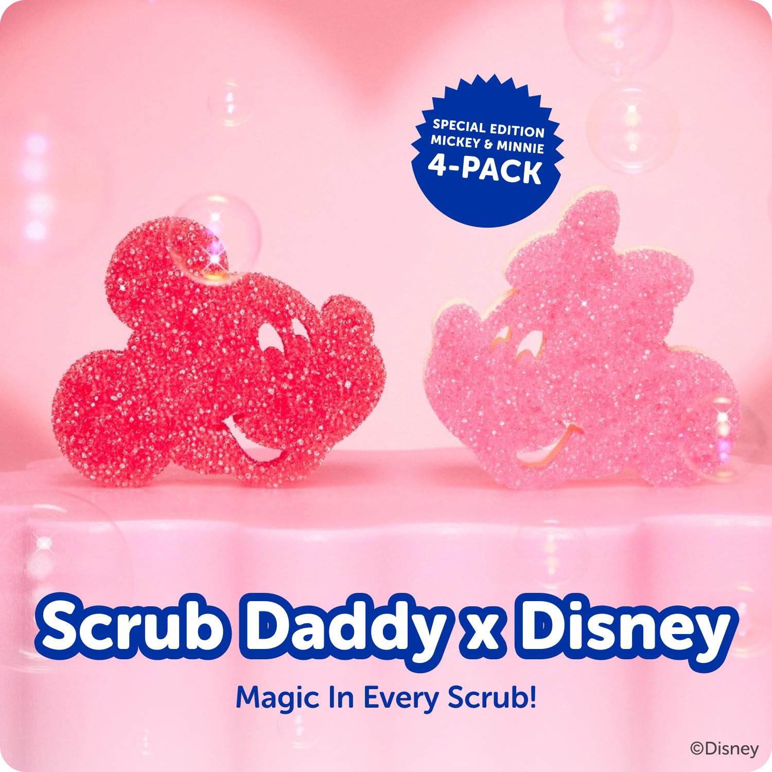Scrub Daddy Mickey & Minnie Mouse Dish Sponges - Includes 2 Scrub Daddy Kitchen Sponges & 2 Scrub Mommy Dish Scrubbers - Dual-Sided, Odor-Resistant