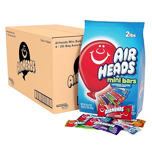 Airheads Mini Candy Bars, Taffy Variety Pack, Individually Wrapped Bulk Candy, Six Assorted Fruit Flavors Artificially Flavored, 80 Count Bag (4-Pack)