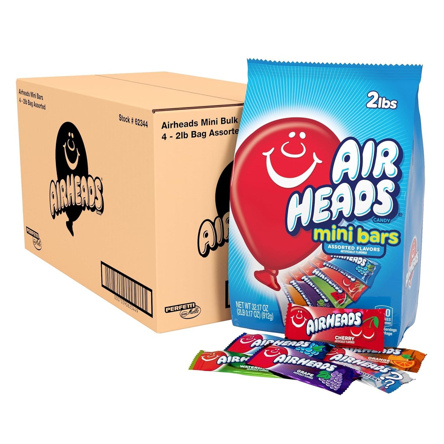 Airheads Mini Candy Bars, Taffy Variety Pack, Individually Wrapped Bulk Candy, Six Assorted Fruit Flavors Artificially Flavored, 80 Count Bag (4-Pack)