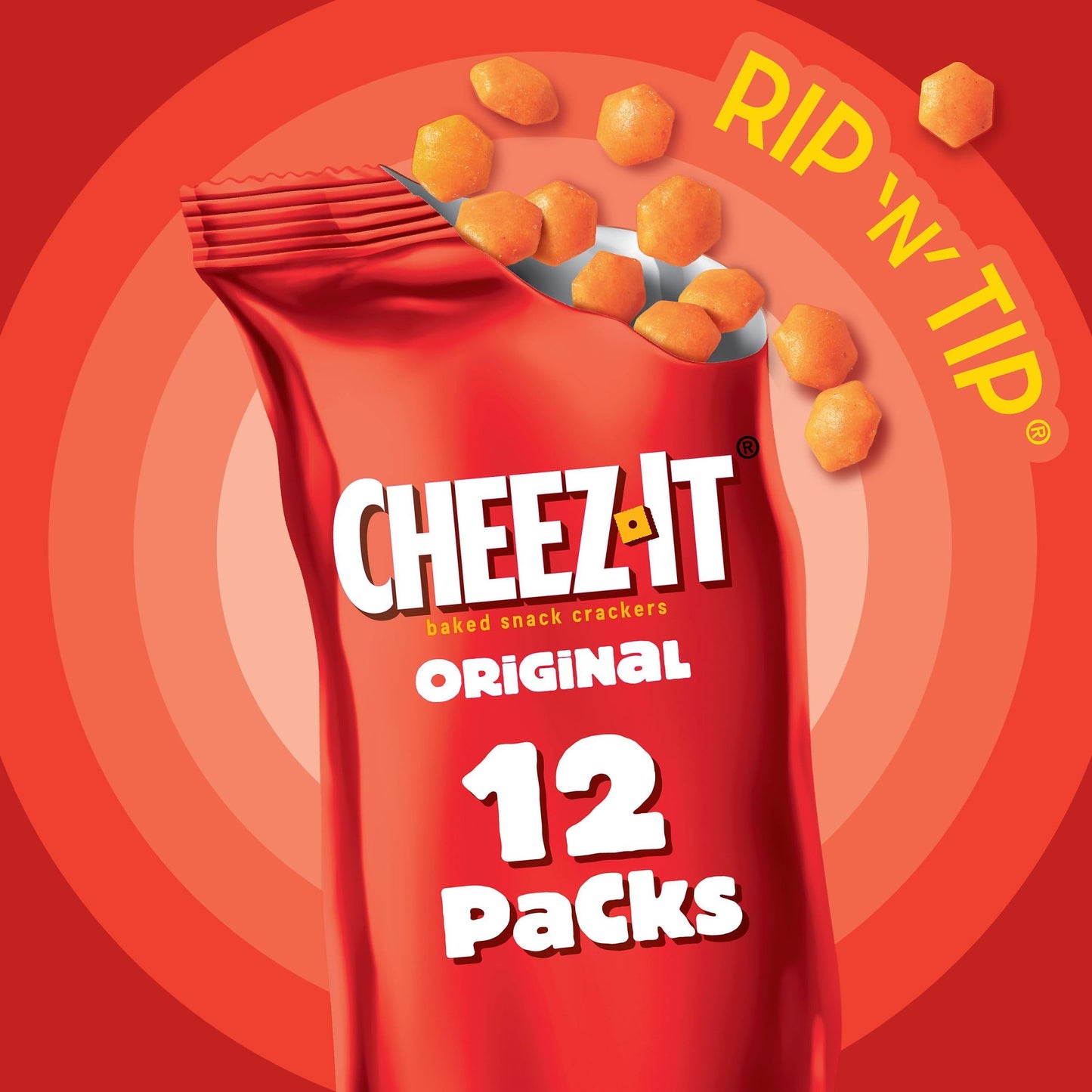 Gripz Mini Cheese Crackers, Kids Snacks, Baked Snack Crackers, Cheez-It Original, 10.8oz Box (12 Pouches)
