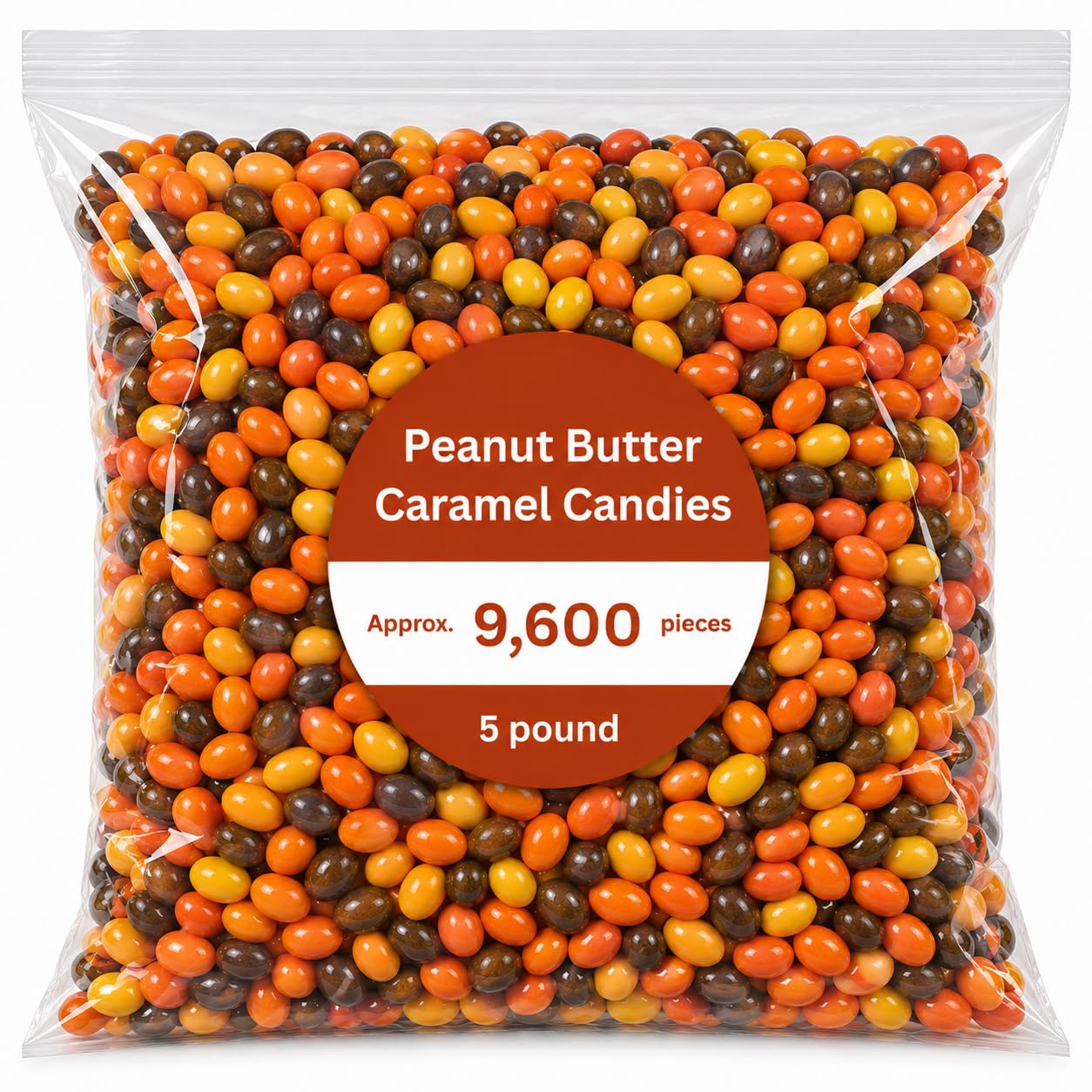 Caramel and Peanut Butter Candy Coated Pieces Bulk Bag - 5 lb (Approx. 250 pieces)